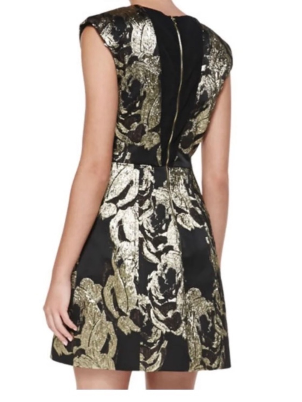 Alice + Olivia Pacey Metallic Gold Jacquard Lantern Dress NWT, Sz. 4 - Picture 8 of 8